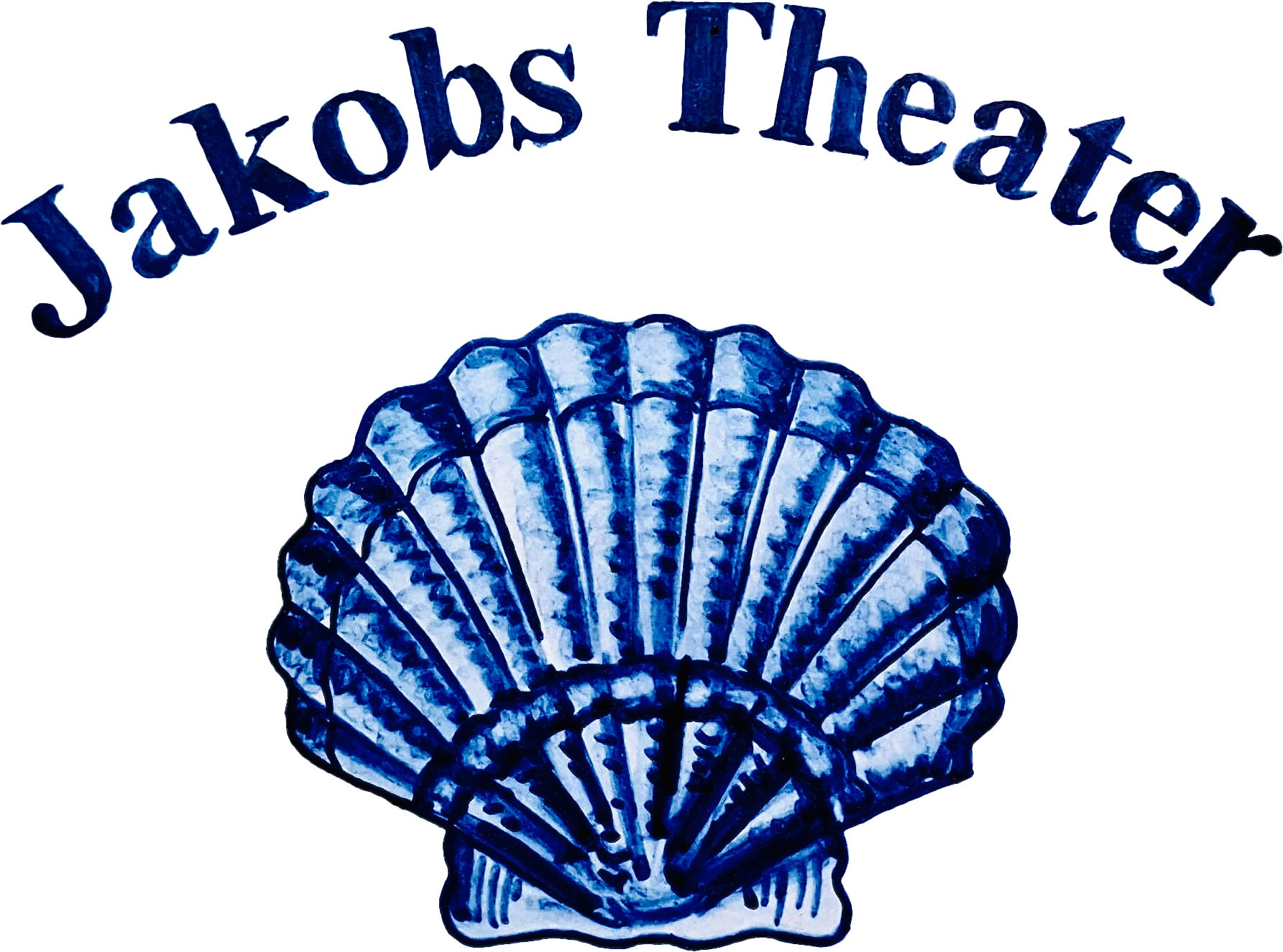 Jakobs Theater – handgemaltes Logo mit blauer Muschel